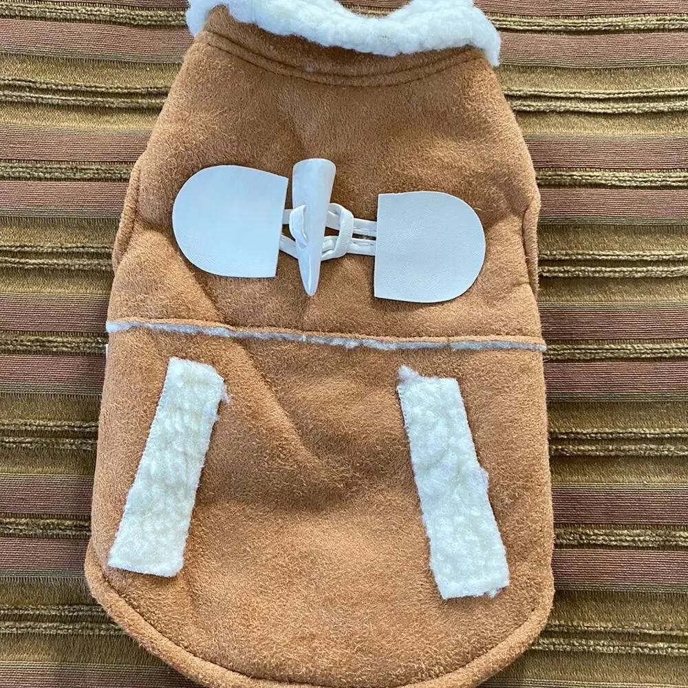 Dog Outfit Brown TAN Sherpa Fleece Pet Vest XS Boy Girl Sleeveless Snap Closure